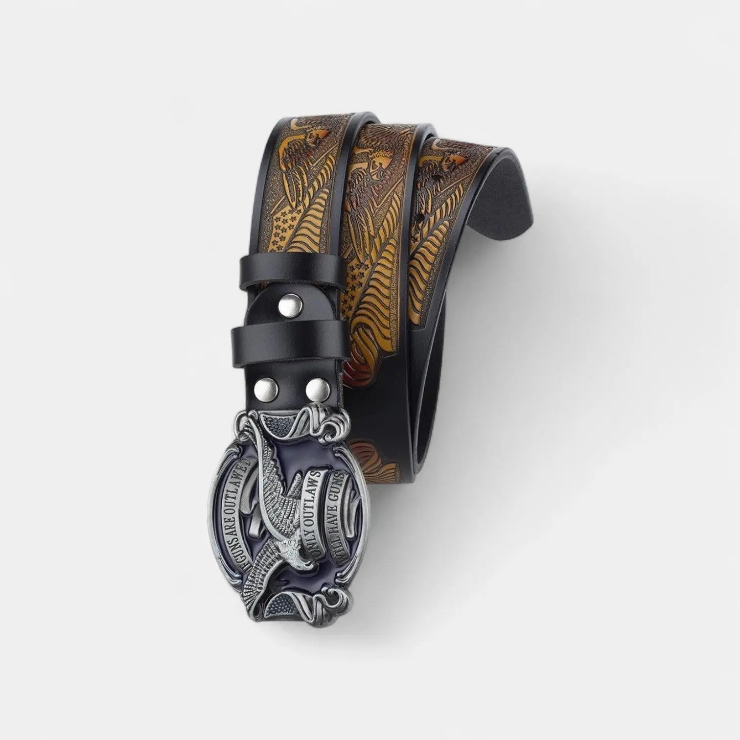Men's Textured Leather Belt Western Oval Eagle Buckle | Talvex | Beltary