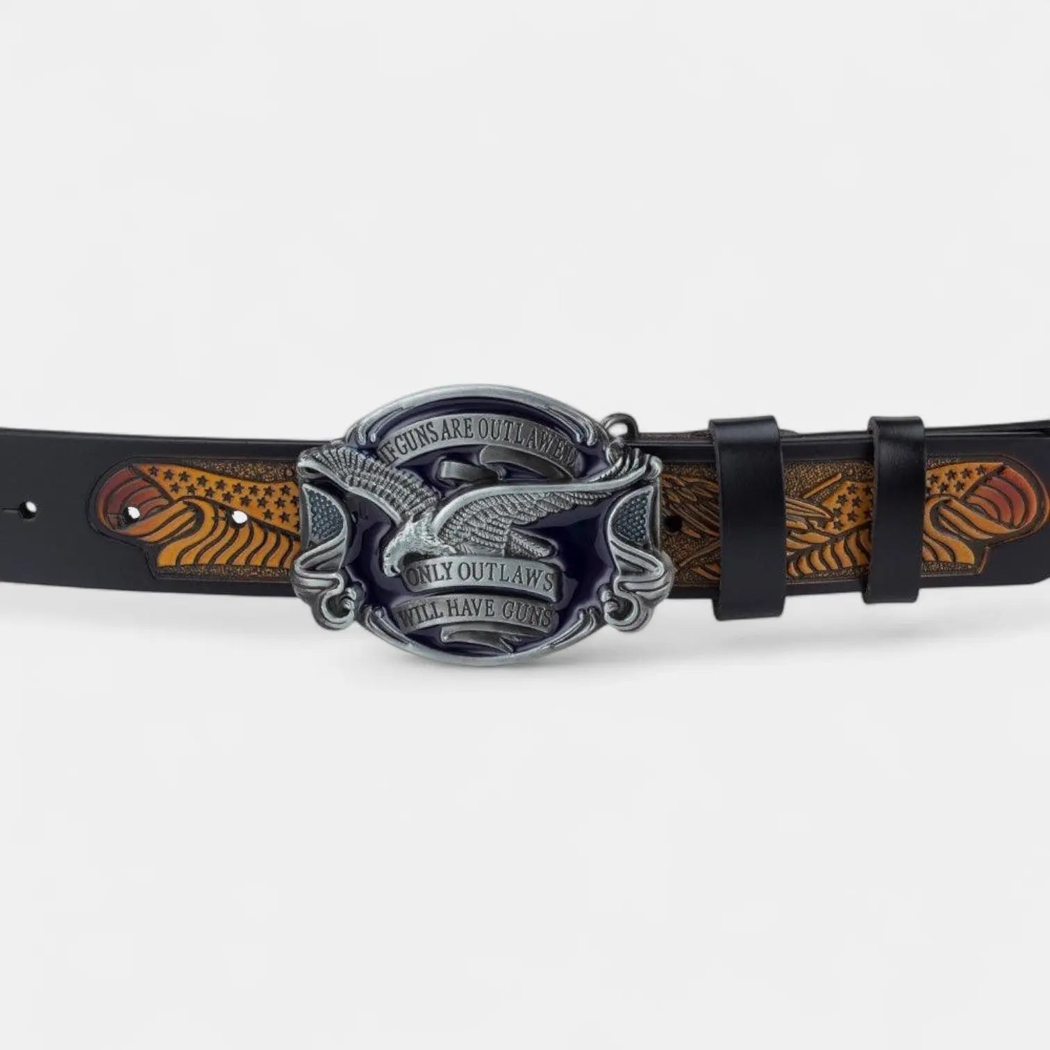 Men's Textured Leather Belt Western Oval Eagle Buckle | Talvex | Beltary