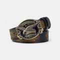 Men's Textured Leather Belt Western Oval Eagle Buckle | Talvex | Beltary