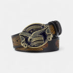 Men's Textured Leather Belt Western Oval Eagle Buckle | Talvex | Beltary
