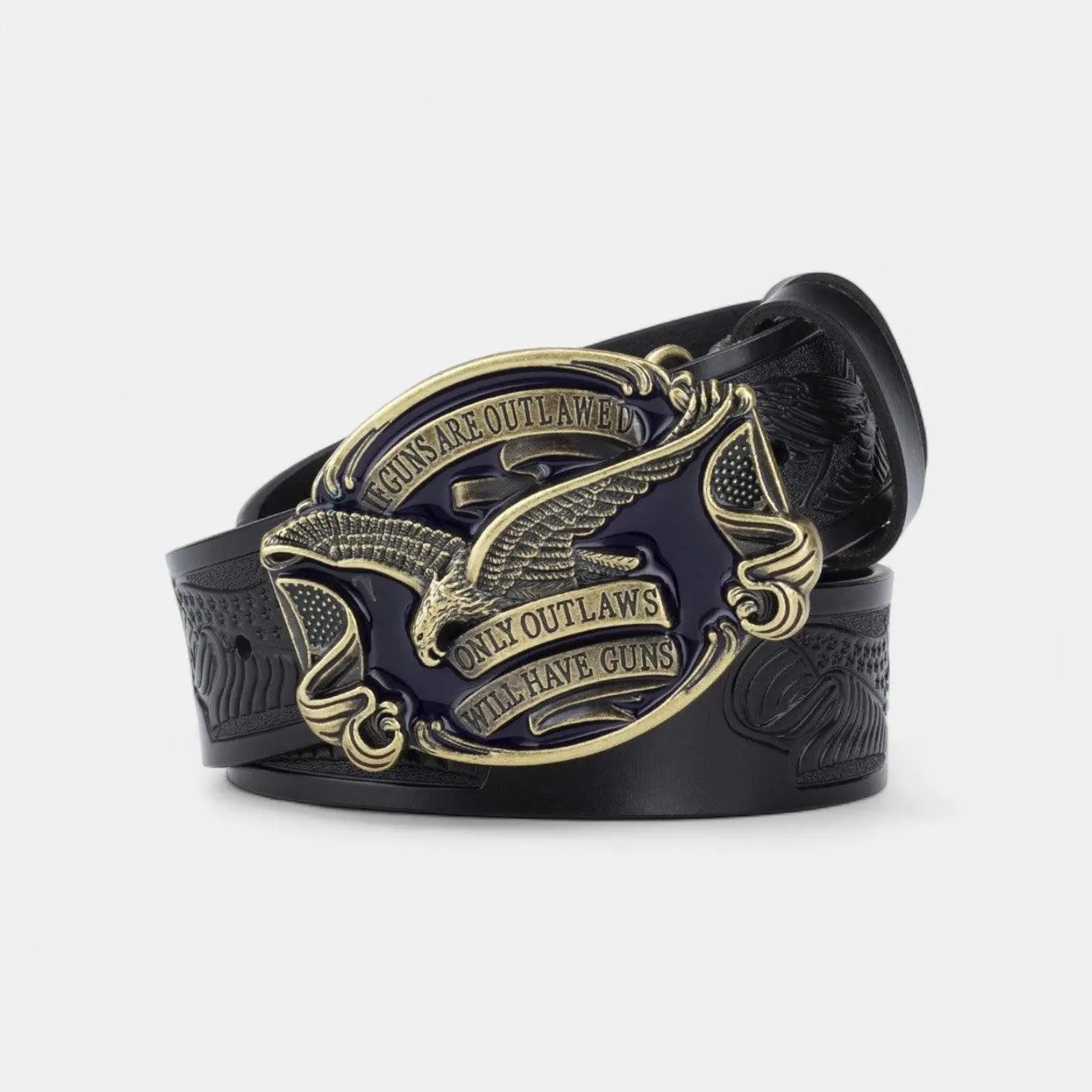 Men's Textured Leather Belt Western Oval Eagle Buckle | Talvex | Beltary