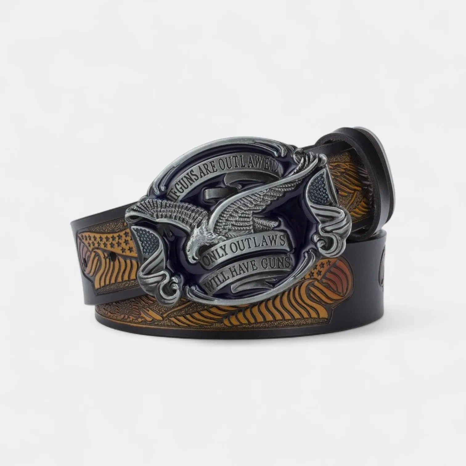 Men's Textured Leather Belt Western Oval Eagle Buckle | Talvex | Beltary