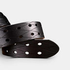 Men's Textured Leather Belt with Double Prong Buckle and Engraved Pattern | Dornex | Beltary