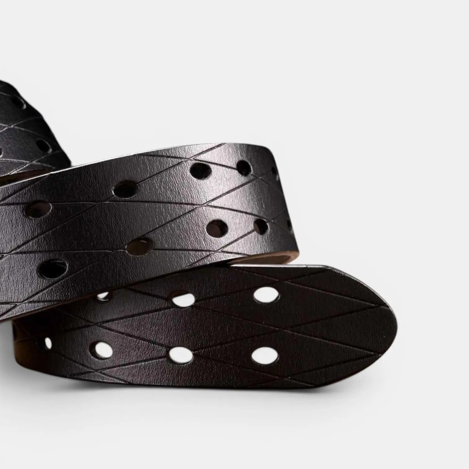 Men's Textured Leather Belt with Double Prong Buckle and Engraved Pattern | Dornex | Beltary