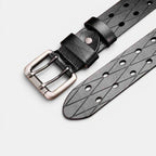 Men's Textured Leather Belt with Double Prong Buckle and Engraved Pattern | Dornex | Beltary
