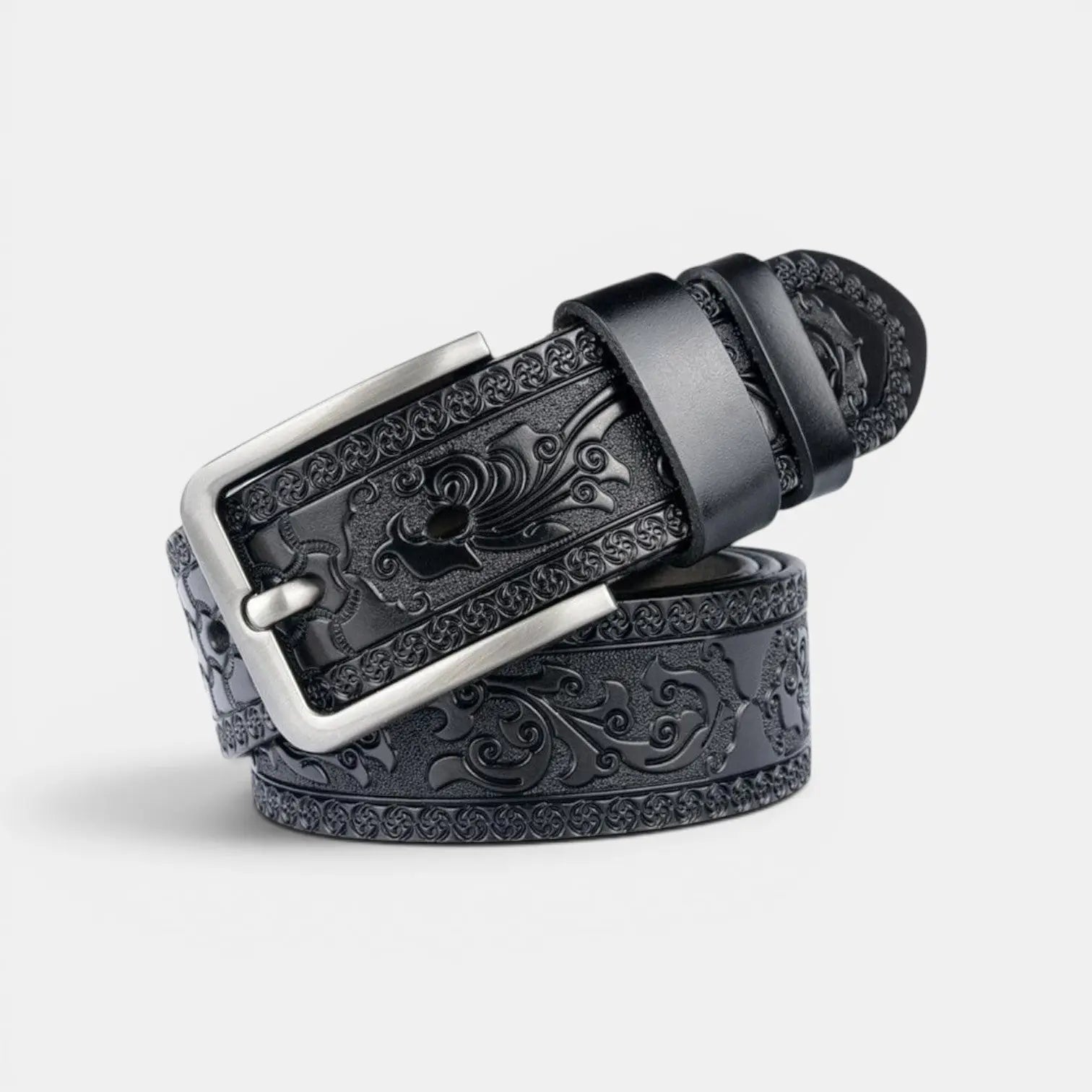 Men's Textured Leather Western Belt Floral Pattern Buckle | Florvex | Beltary