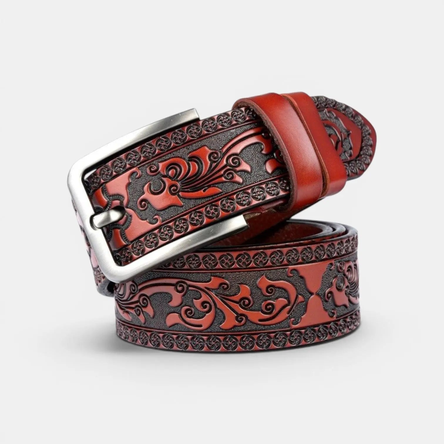 Men's Textured Leather Western Belt Floral Pattern Buckle | Florvex | Beltary