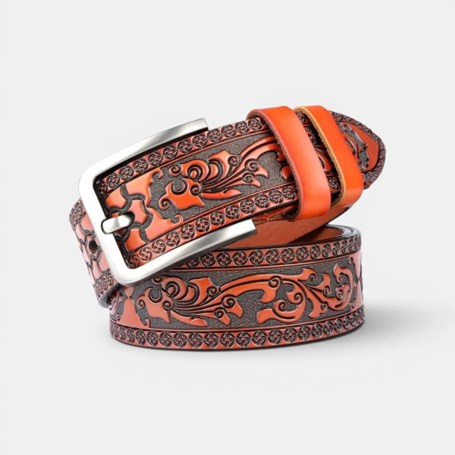 Men's Textured Leather Western Belt Floral Pattern Buckle | Florvex | Beltary