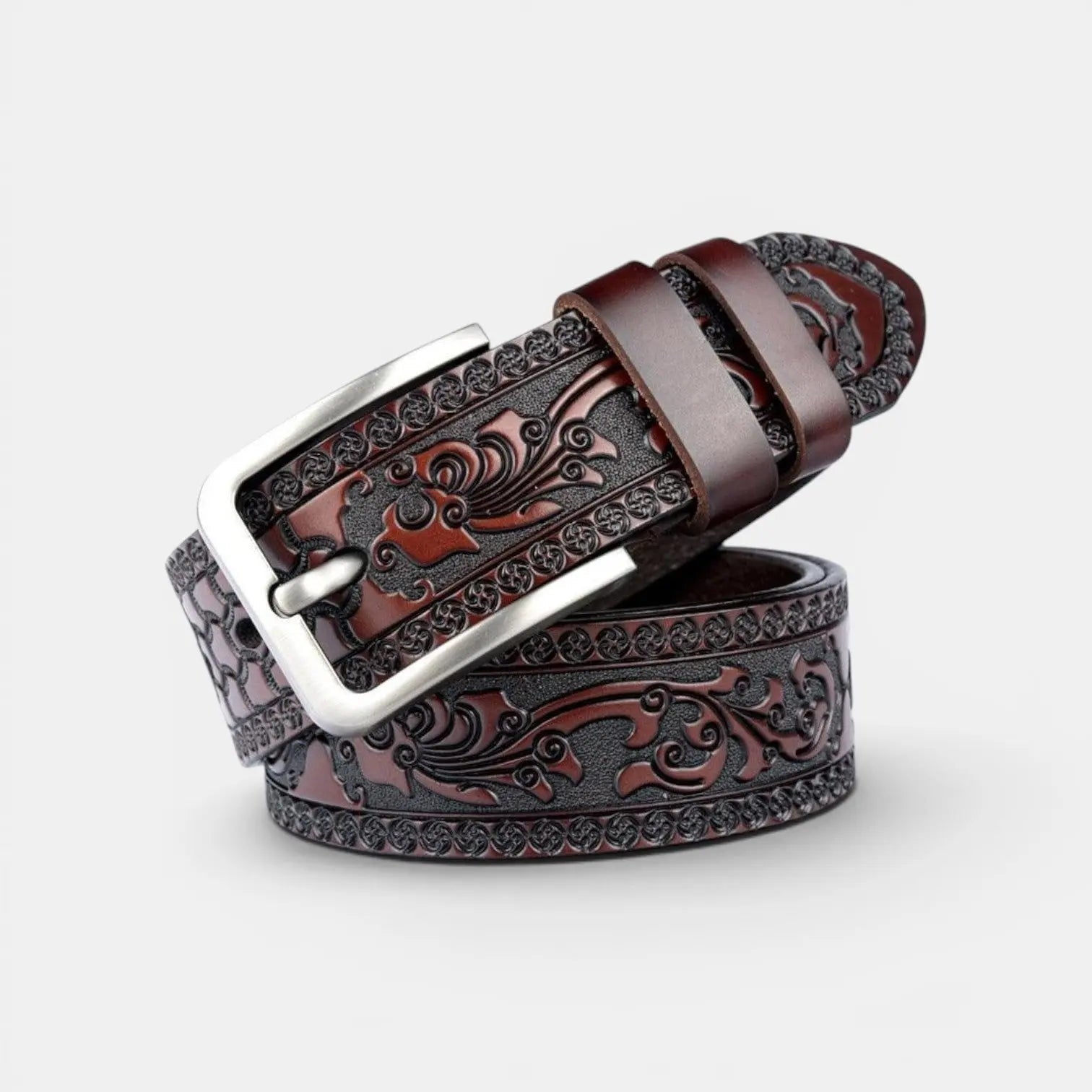 Men's Textured Leather Western Belt Floral Pattern Buckle | Florvex | Beltary