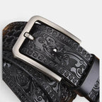 Men's Textured Leather Western Belt Floral Pattern Buckle | Florvex | Beltary