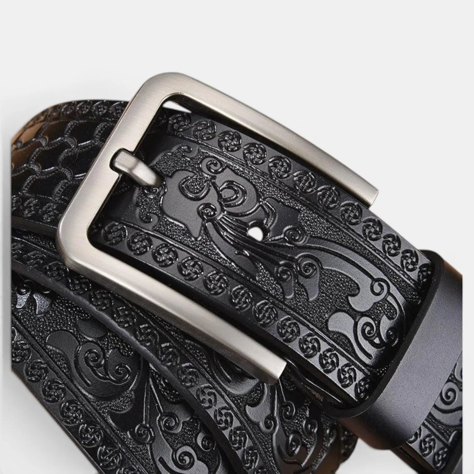 Men's Textured Leather Western Belt Floral Pattern Buckle | Florvex | Beltary