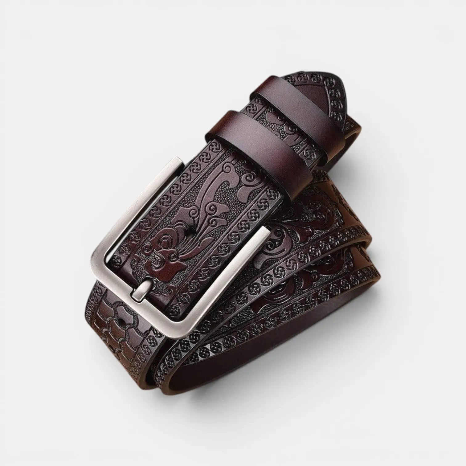 Men's Textured Leather Western Belt Floral Pattern Buckle | Florvex | Beltary