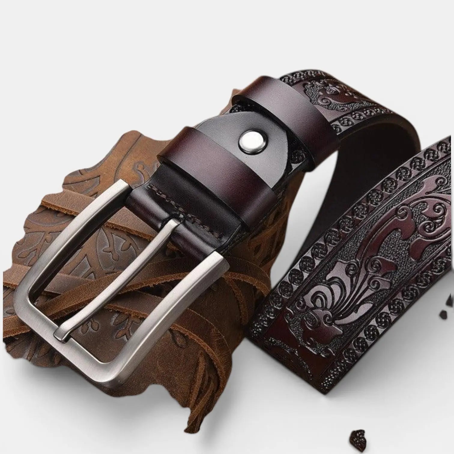 Men's Textured Leather Western Belt Floral Pattern Buckle | Florvex | Beltary