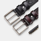Men's Textured Leather Western Belt Floral Pattern Buckle | Florvex | Beltary