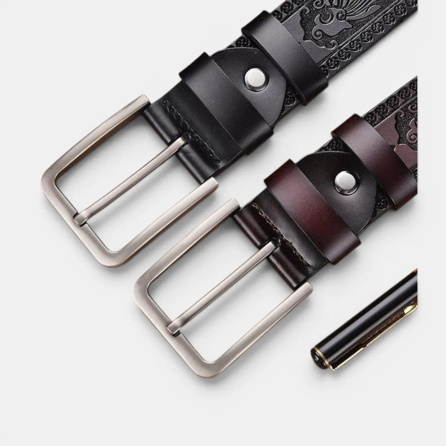 Men's Textured Leather Western Belt Floral Pattern Buckle | Florvex | Beltary