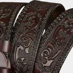 Men's Textured Leather Western Belt Floral Pattern Buckle | Florvex | Beltary
