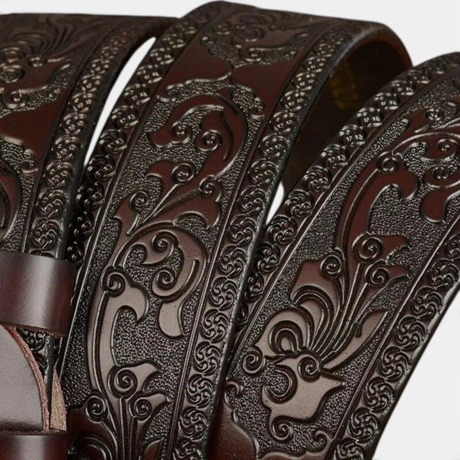 Men's Textured Leather Western Belt Floral Pattern Buckle | Florvex | Beltary