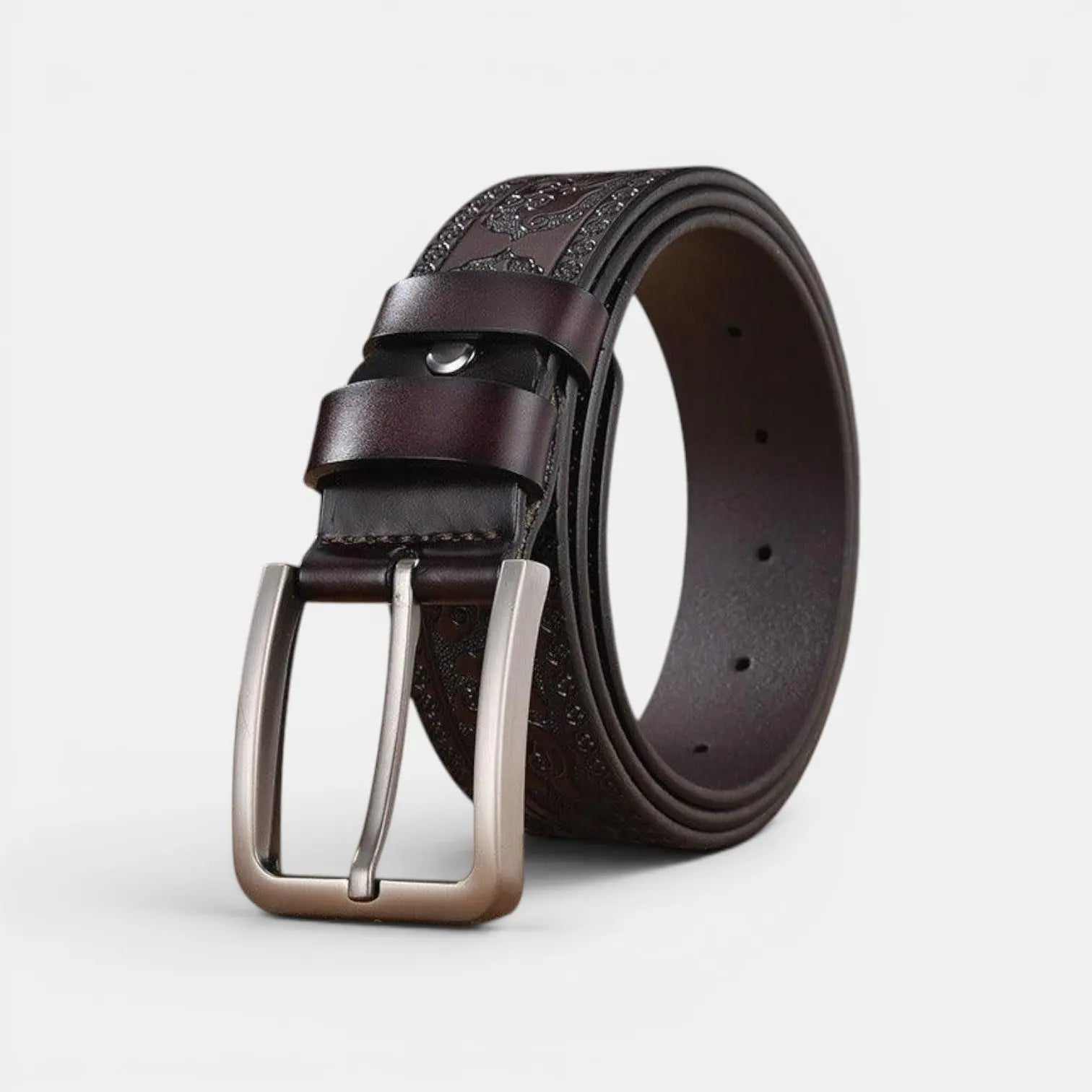 Men's Textured Leather Western Belt Floral Pattern Buckle | Florvex | Beltary