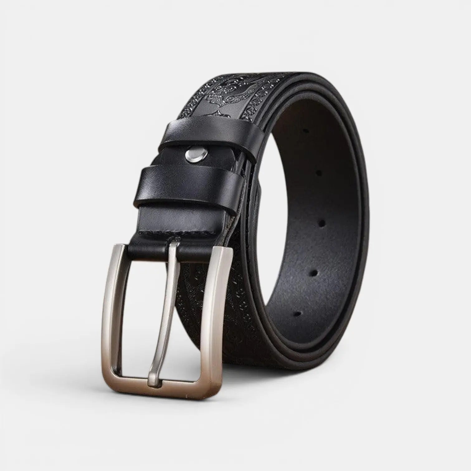 Men's Textured Leather Western Belt Floral Pattern Buckle | Florvex | Beltary