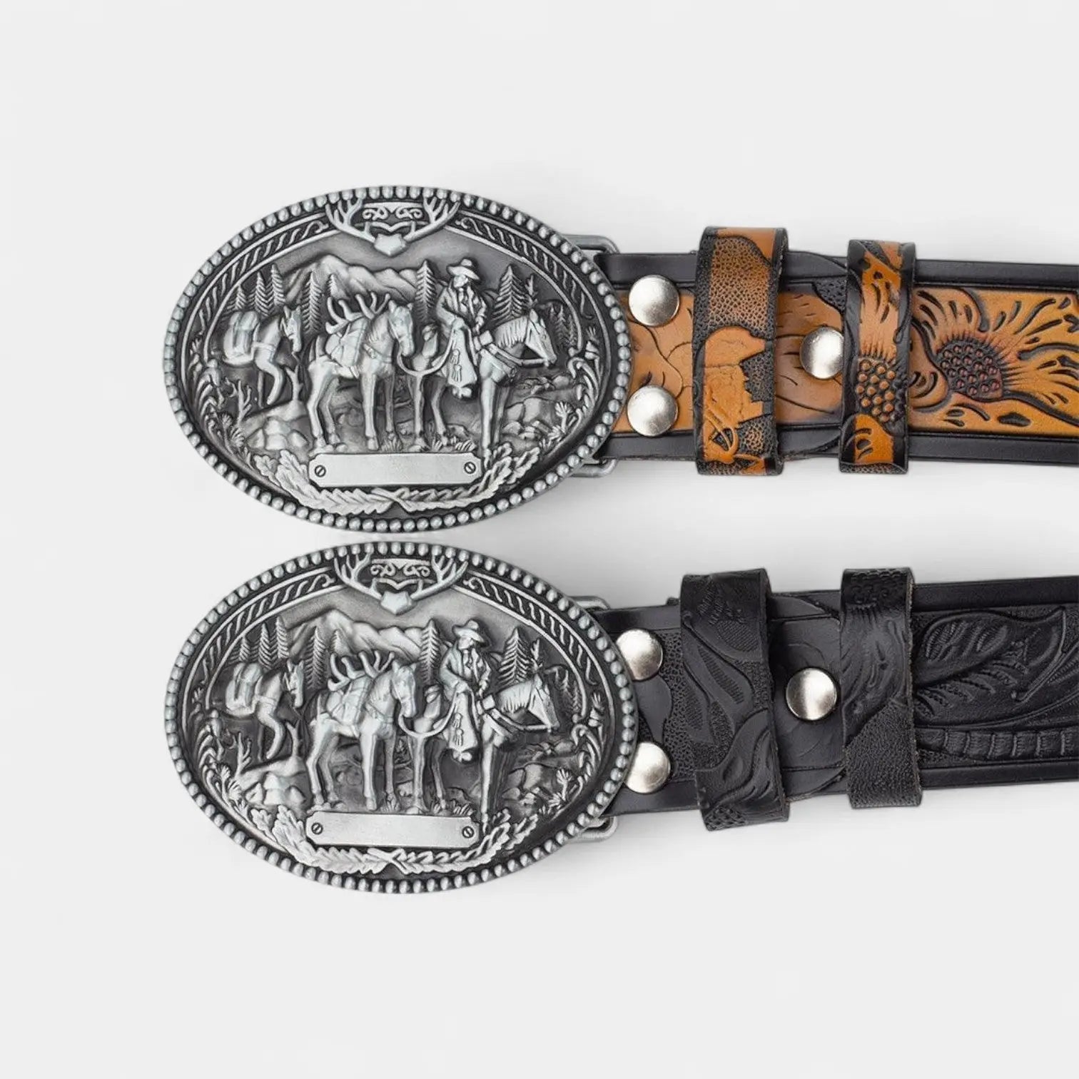Men's Western Studded Textured Leather Belt Oval Buckle | Cavtex | Beltary