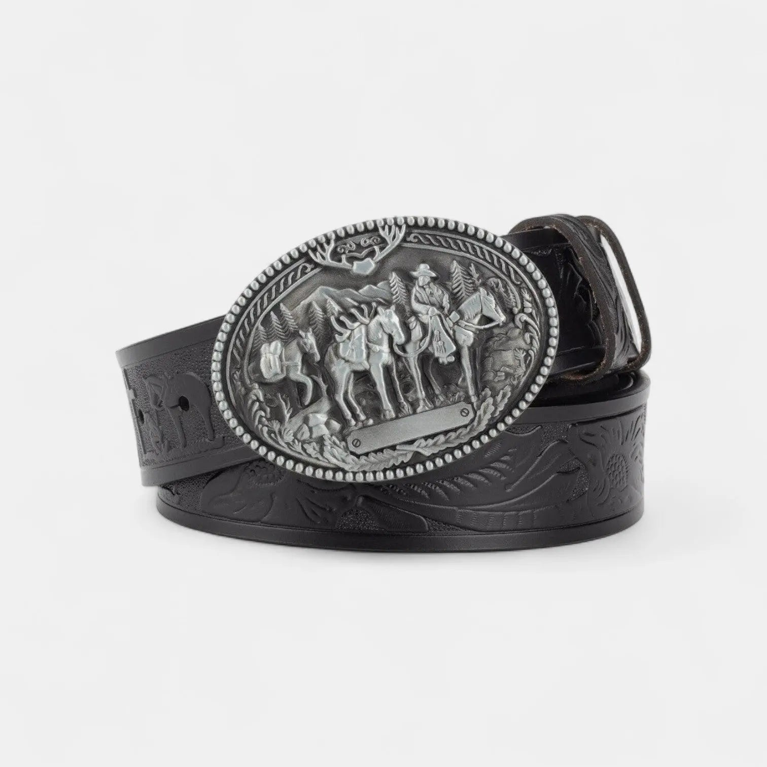 Men's Western Studded Textured Leather Belt Oval Buckle | Cavtex | Beltary