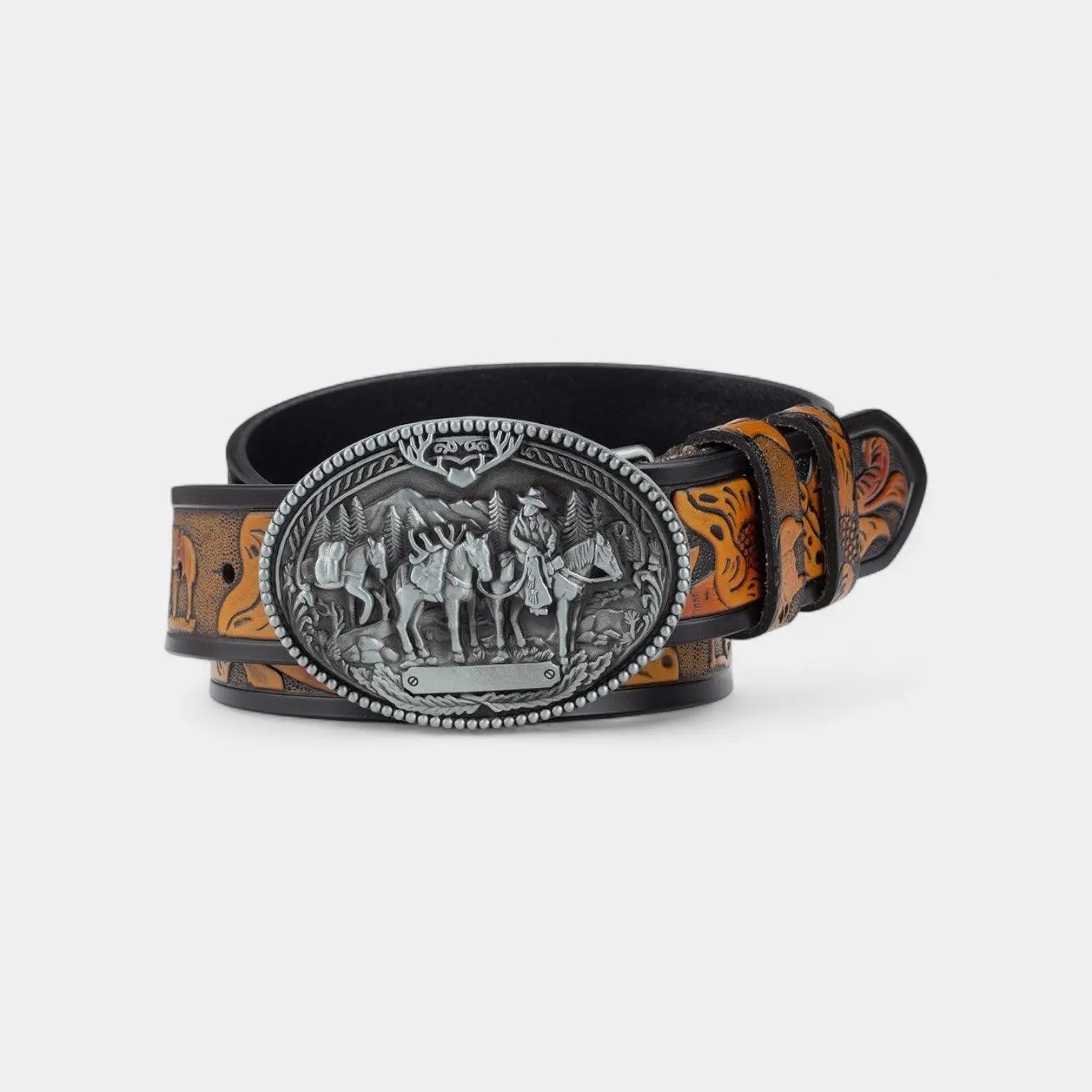 Men's Western Studded Textured Leather Belt Oval Buckle | Cavtex | Beltary