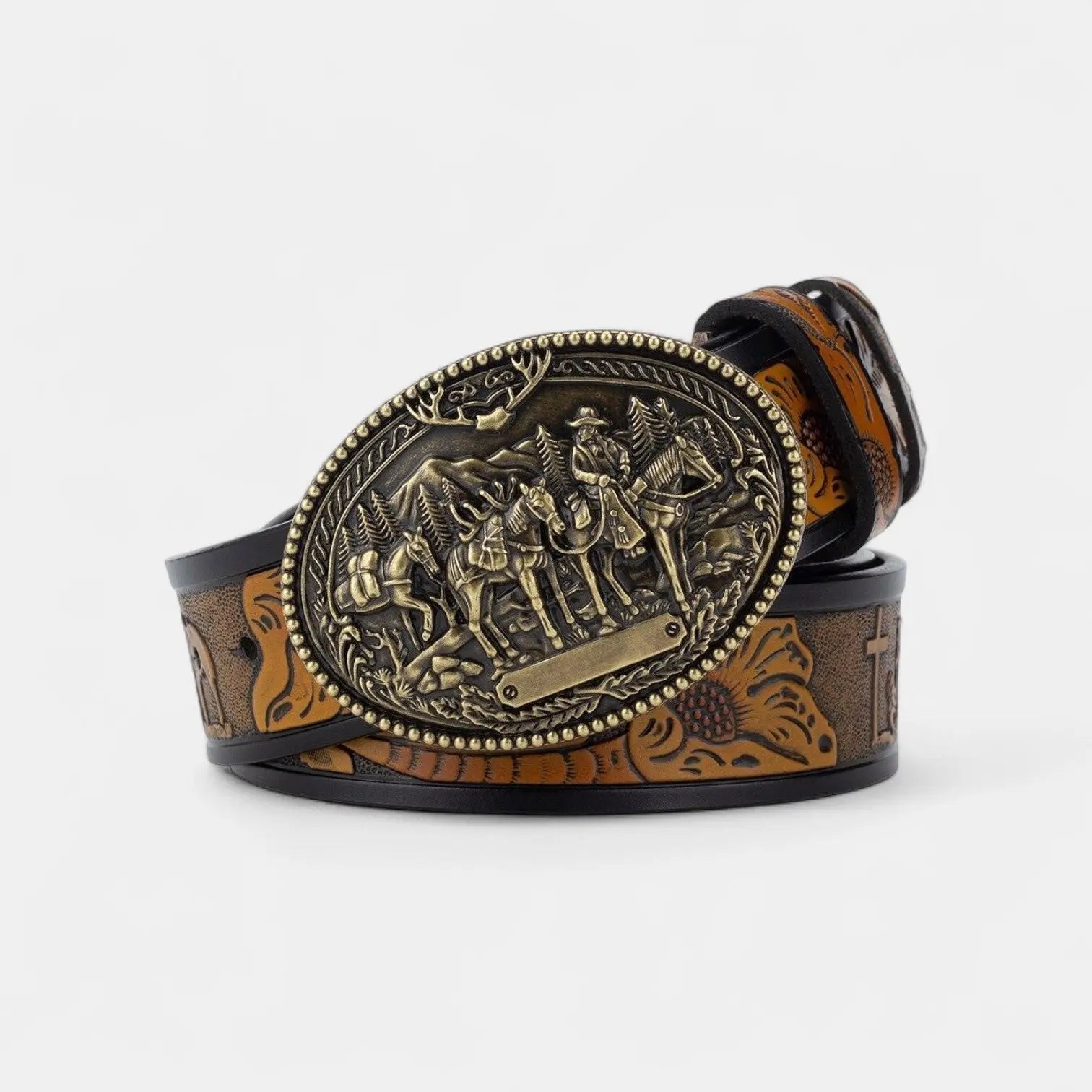 Men's Western Studded Textured Leather Belt Oval Buckle | Cavtex | Beltary