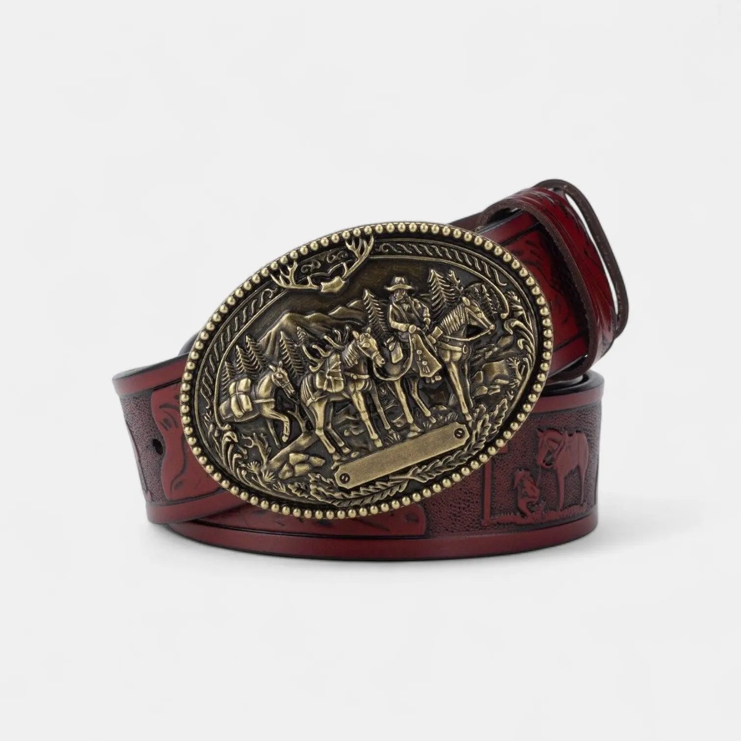 Men's Western Studded Textured Leather Belt Oval Buckle | Cavtex | Beltary