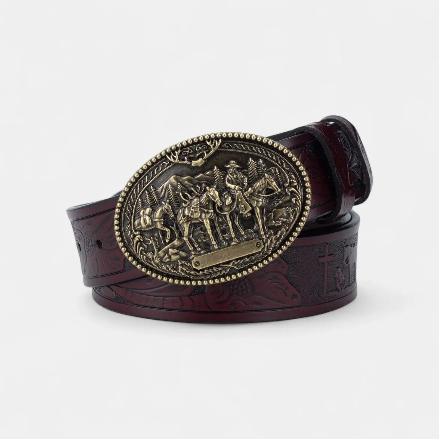 Men's Western Studded Textured Leather Belt Oval Buckle | Cavtex | Beltary