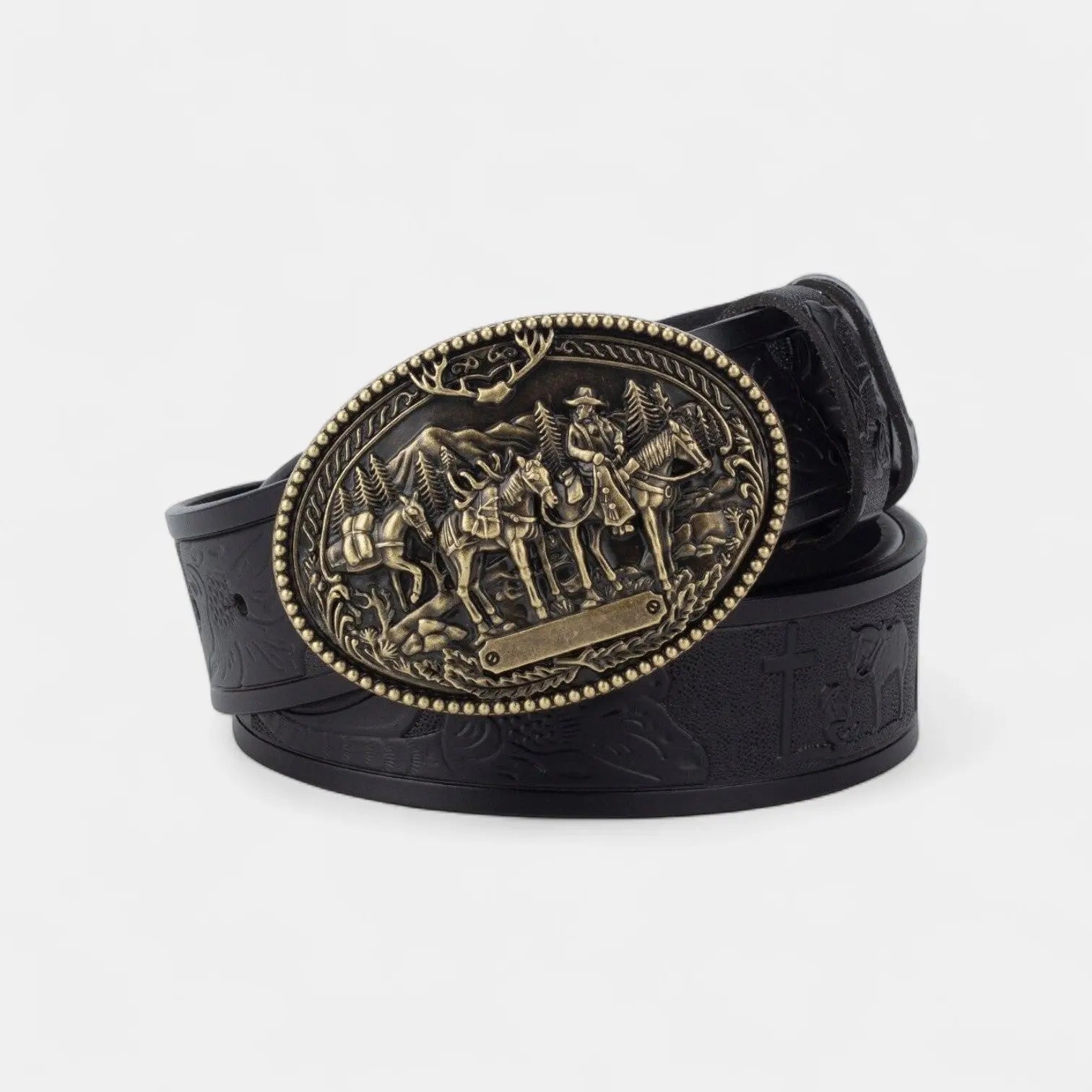 Men's Western Studded Textured Leather Belt Oval Buckle | Cavtex | Beltary