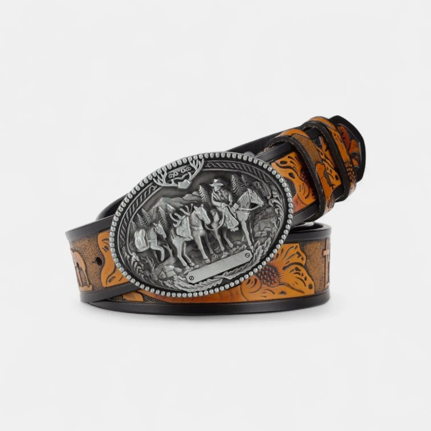 Men's Western Studded Textured Leather Belt Oval Buckle | Cavtex | Beltary