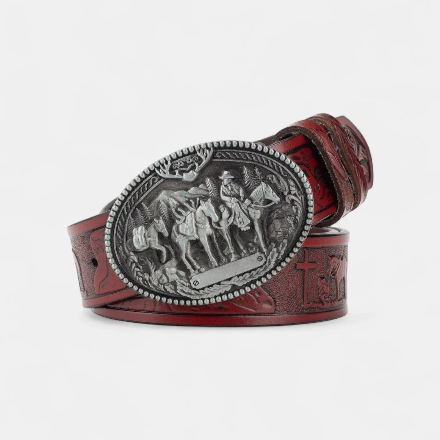 Men's Western Studded Textured Leather Belt Oval Buckle | Cavtex | Beltary