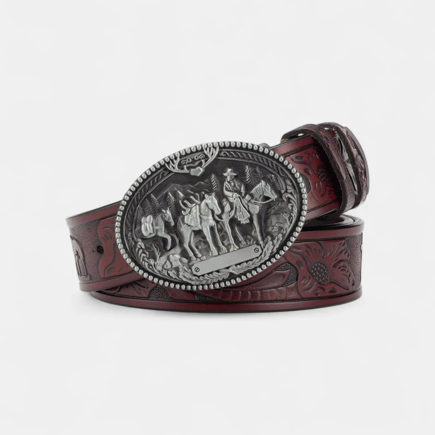 Men's Western Studded Textured Leather Belt Oval Buckle | Cavtex | Beltary