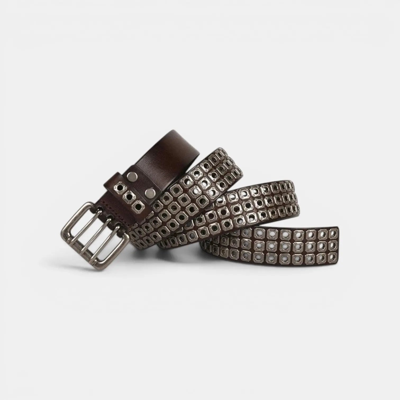 Studded Leather Belt Rivets Triple Prong Buckle Unisex | Rivex | Beltary