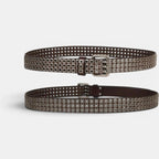Studded Leather Belt Rivets Triple Prong Buckle Unisex | Rivex | Beltary