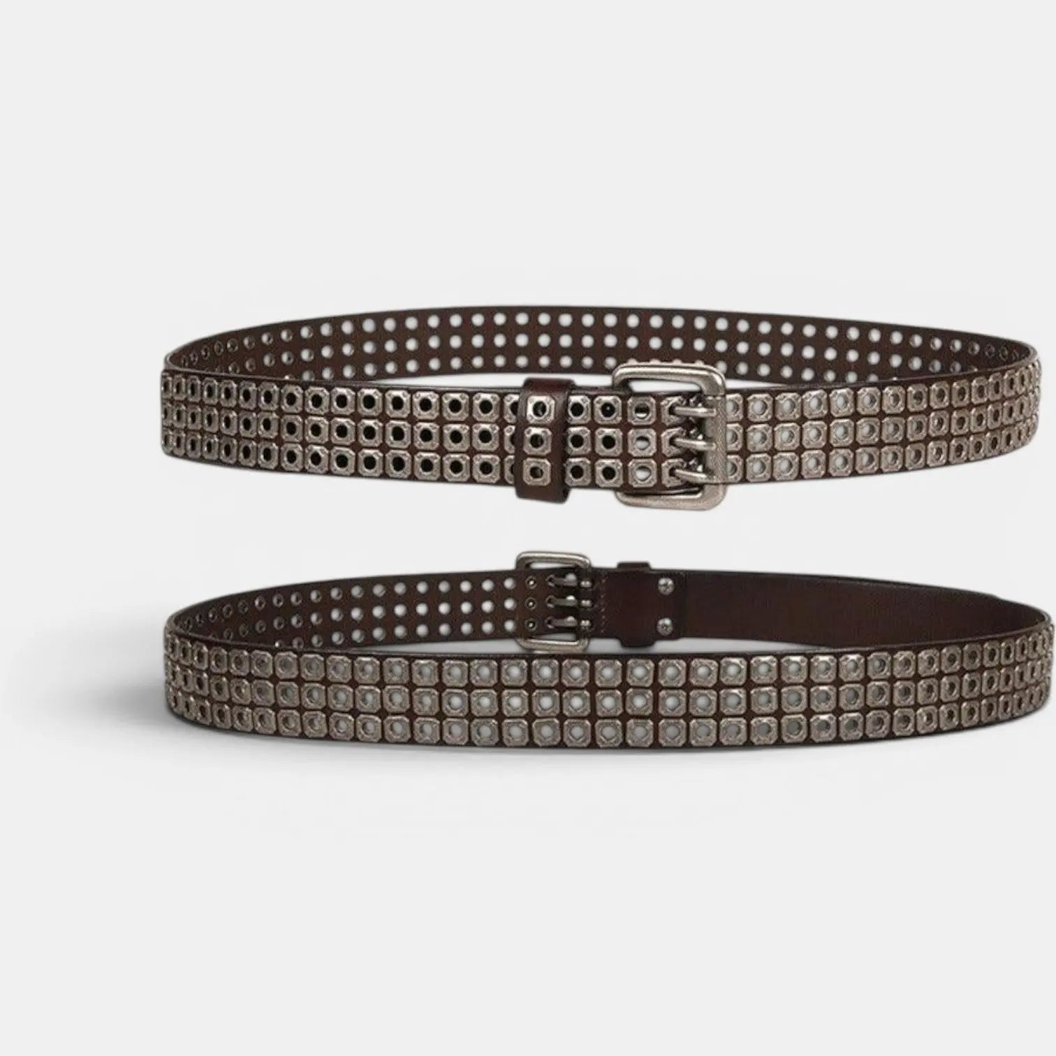 Studded Leather Belt Rivets Triple Prong Buckle Unisex | Rivex | Beltary