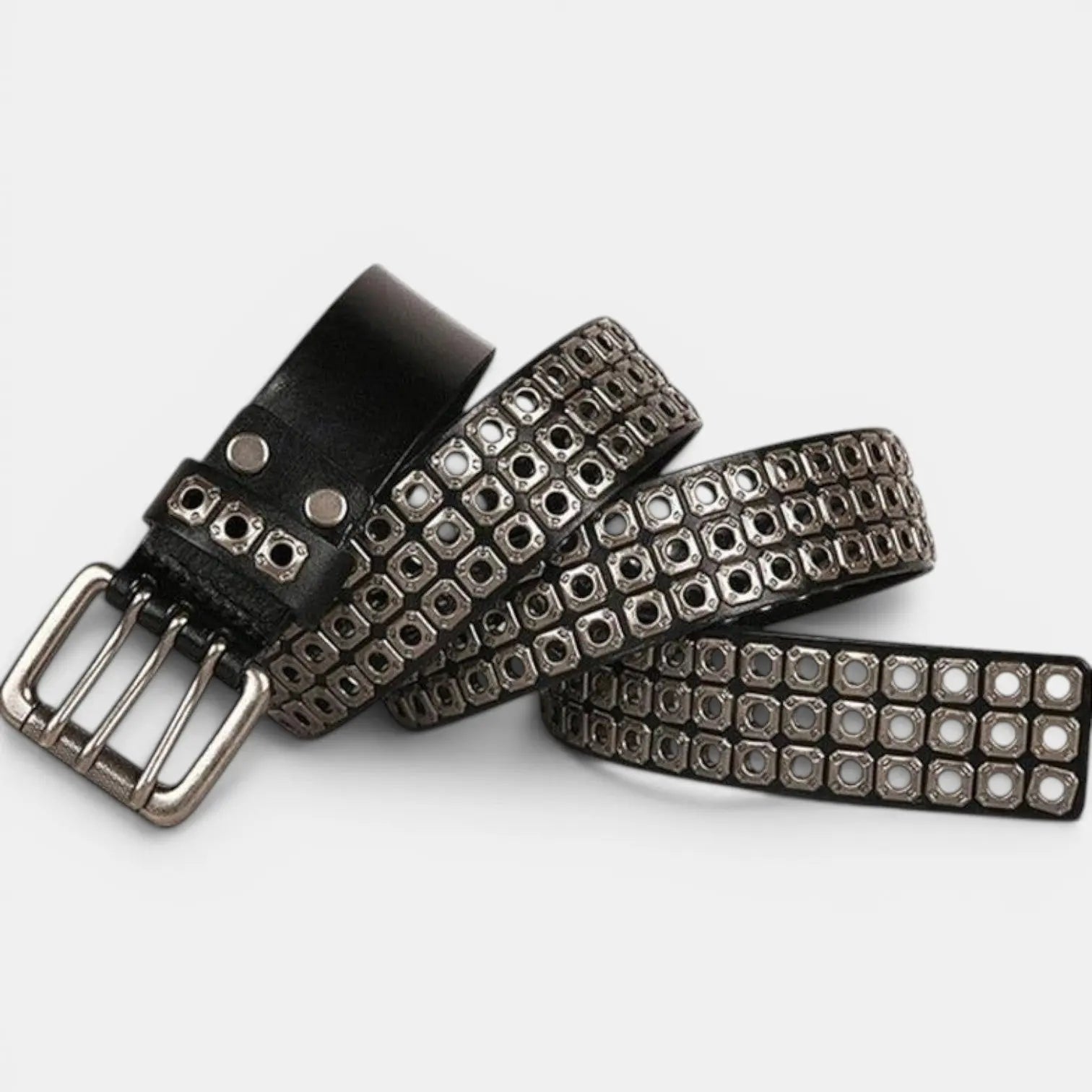 Studded Leather Belt Rivets Triple Prong Buckle Unisex | Rivex | Beltary