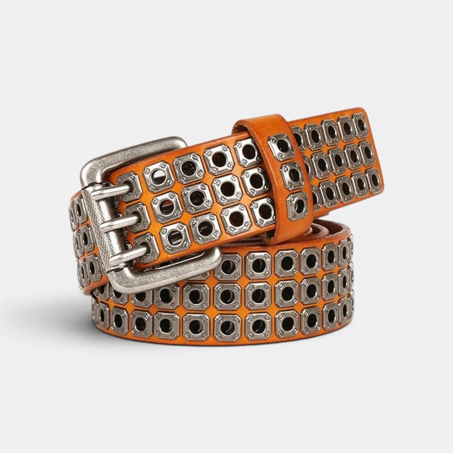 Studded Leather Belt Rivets Triple Prong Buckle Unisex | Rivex | Beltary