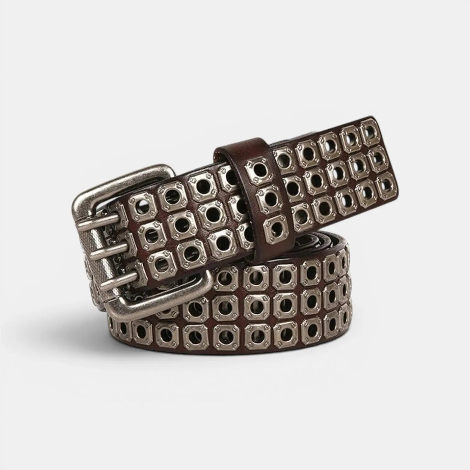 Studded Leather Belt Rivets Triple Prong Buckle Unisex | Rivex | Beltary