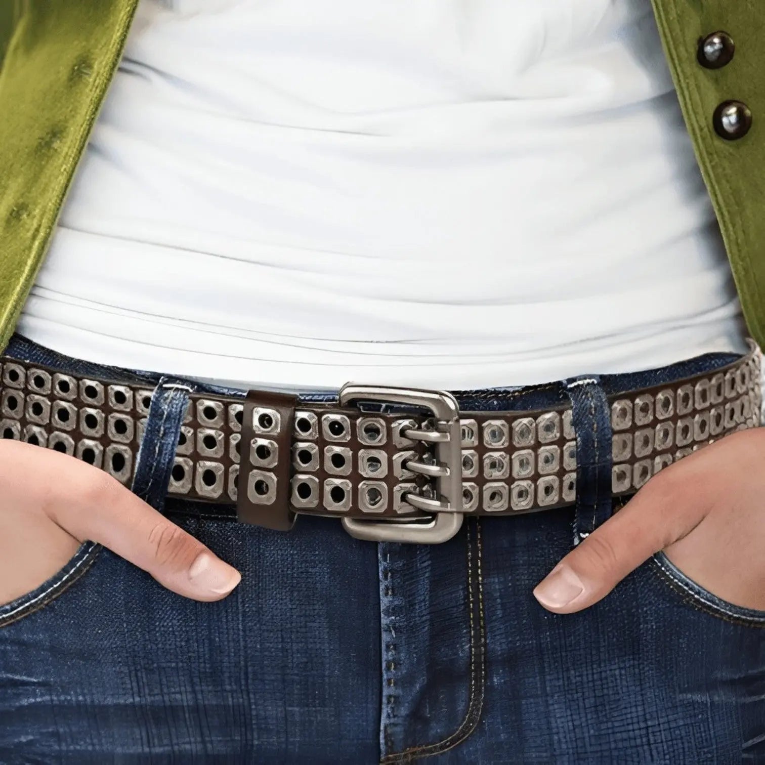 Studded Leather Belt Rivets Triple Prong Buckle Unisex | Rivex | Beltary
