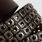 Studded Leather Belt Rivets Triple Prong Buckle Unisex | Rivex | Beltary