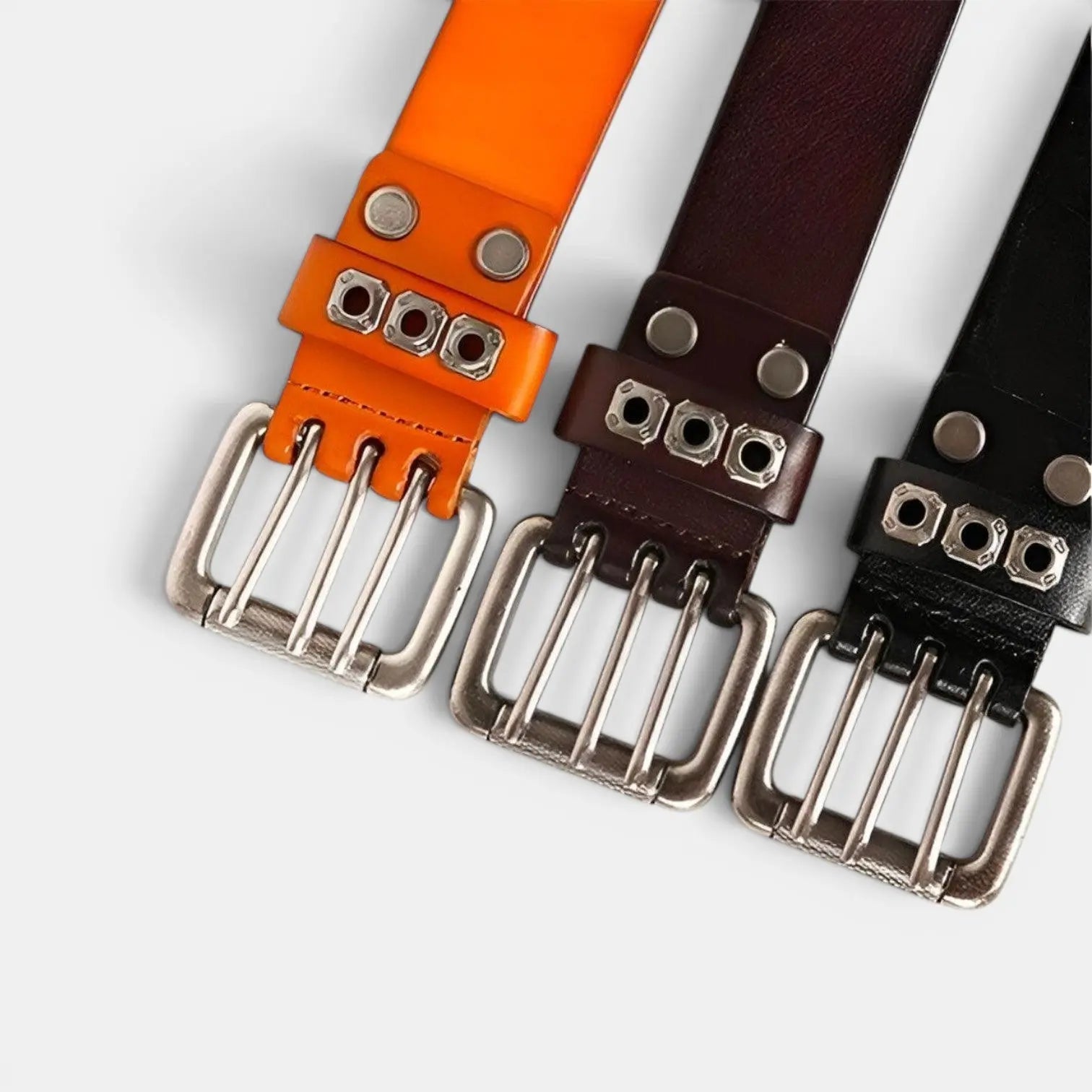 Studded Leather Belt Rivets Triple Prong Buckle Unisex | Rivex | Beltary