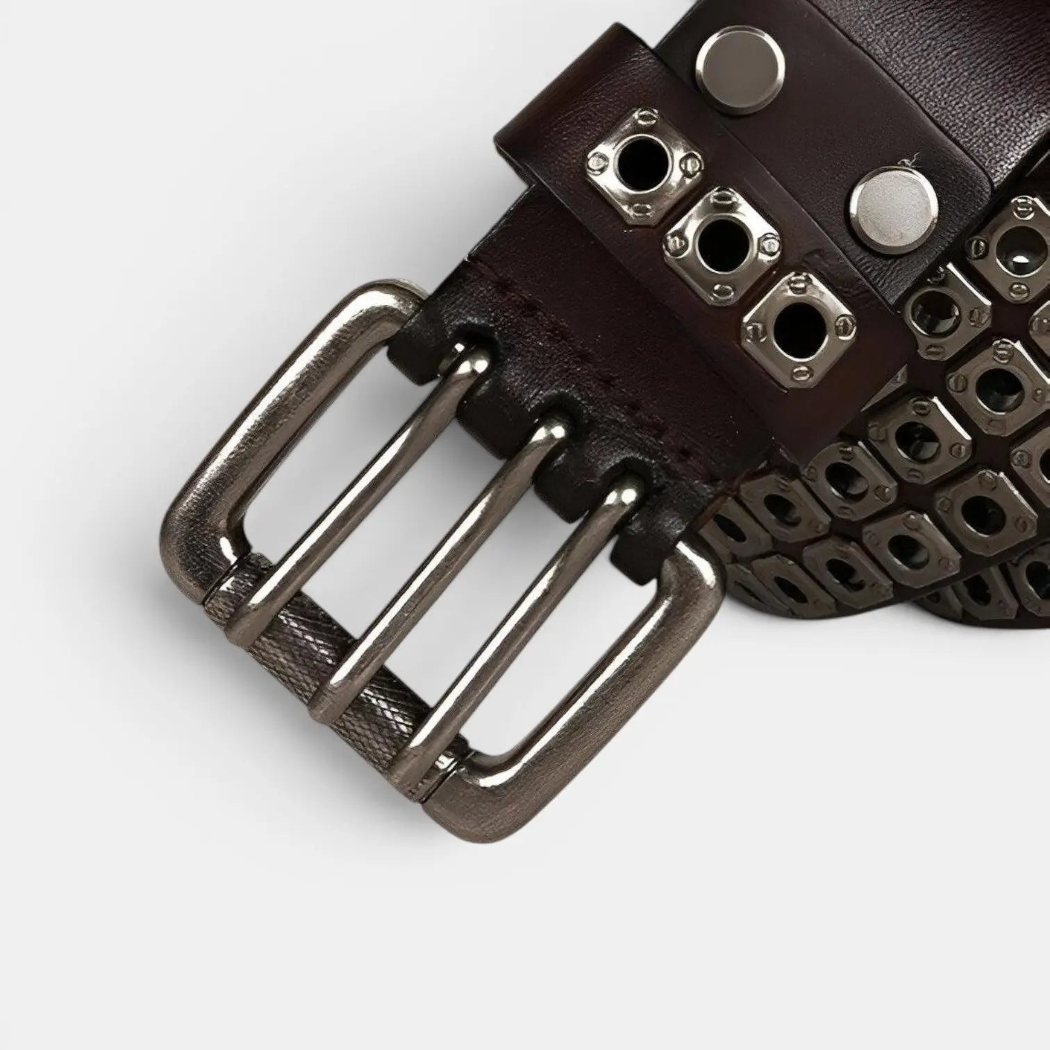 Studded Leather Belt Rivets Triple Prong Buckle Unisex | Rivex | Beltary