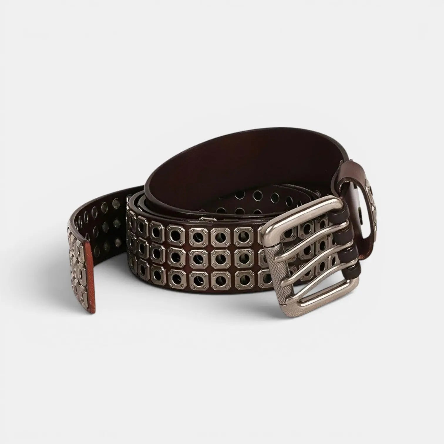 Studded Leather Belt Rivets Triple Prong Buckle Unisex | Rivex | Beltary