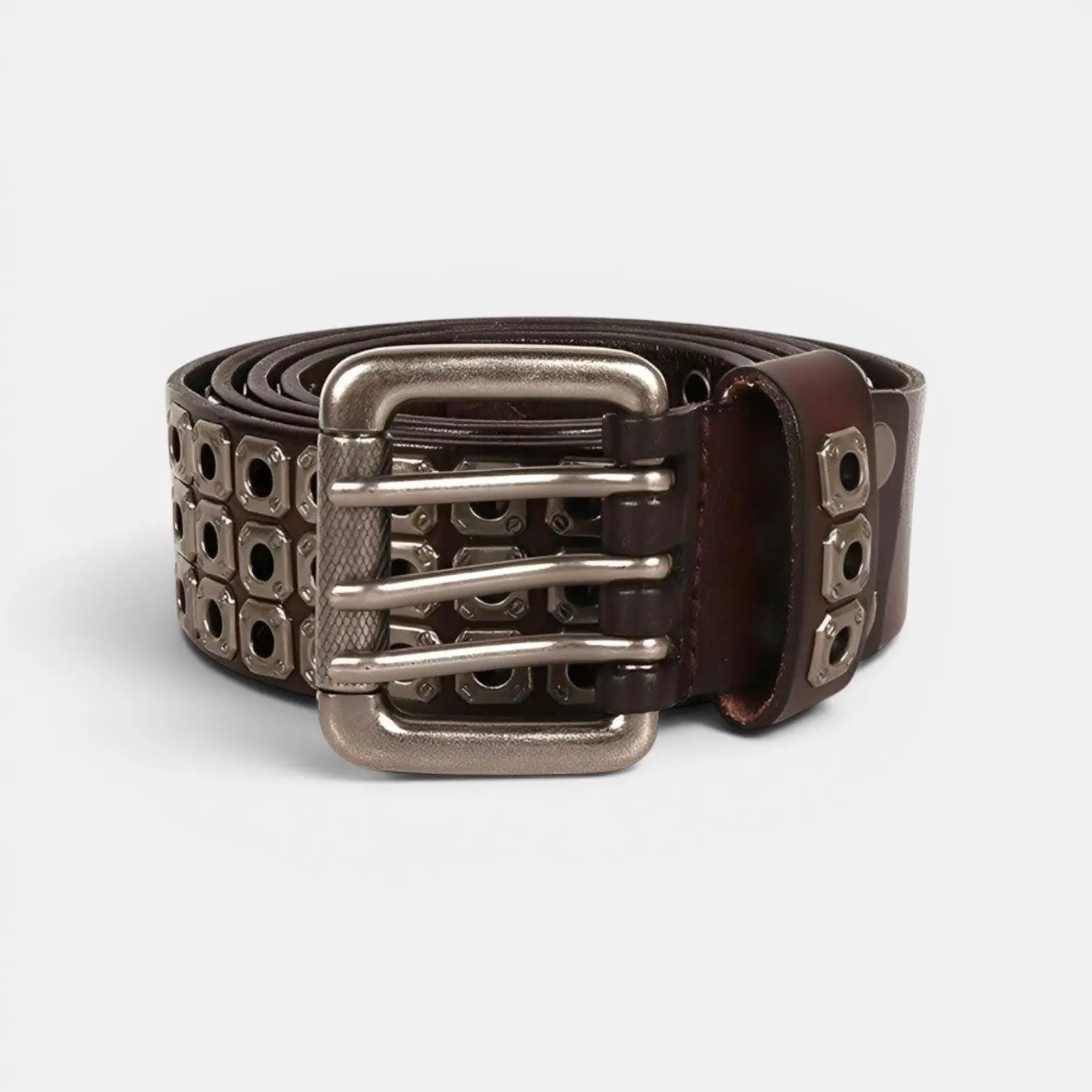 Studded Leather Belt Rivets Triple Prong Buckle Unisex | Rivex | Beltary