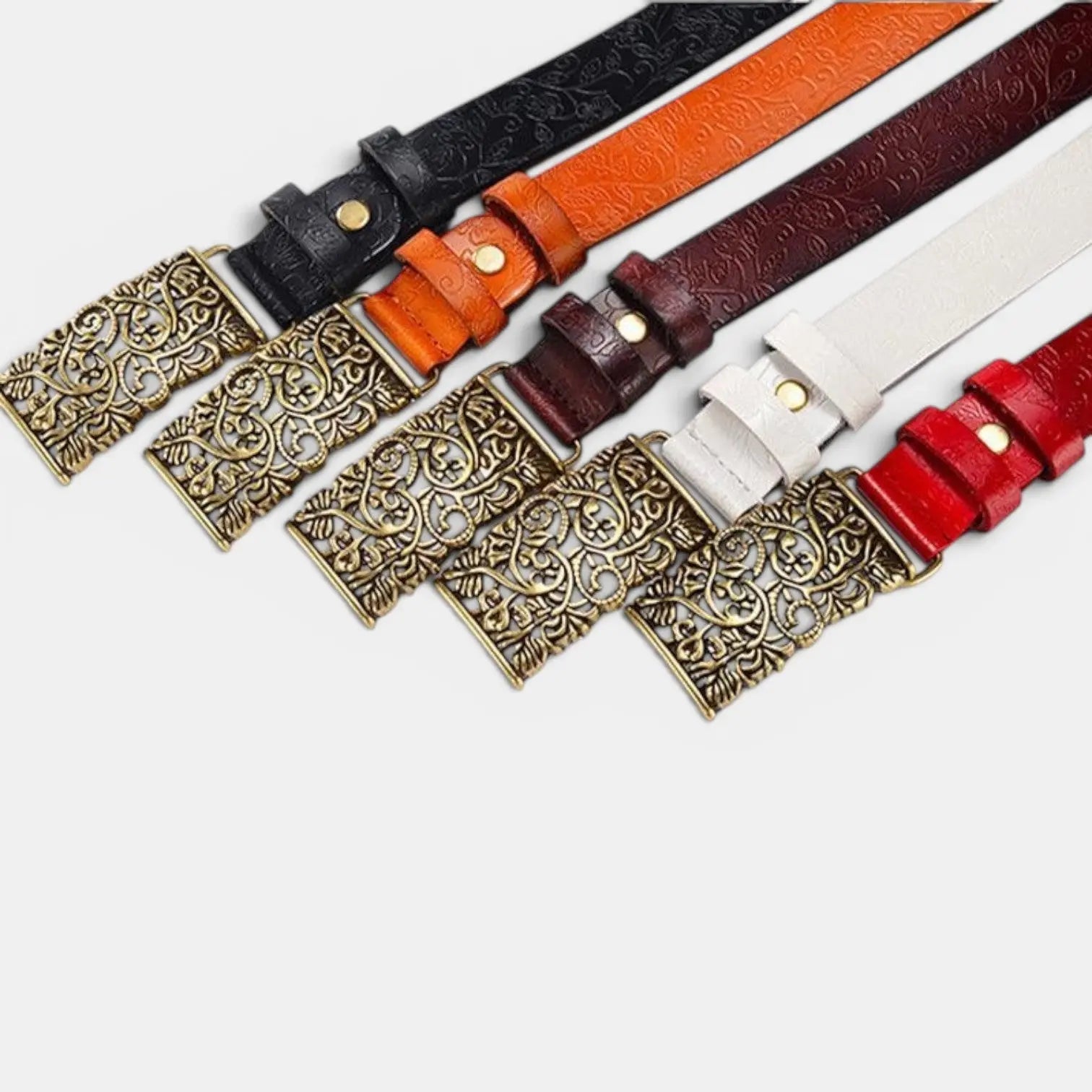 Textured Leather Belt Bohemian Style Women's Gold Buckle | Borvex | Beltary