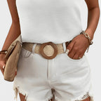 Wide Braided Synthetic Raffia Belt for Women Round Buckle | Rafvox | Beltary