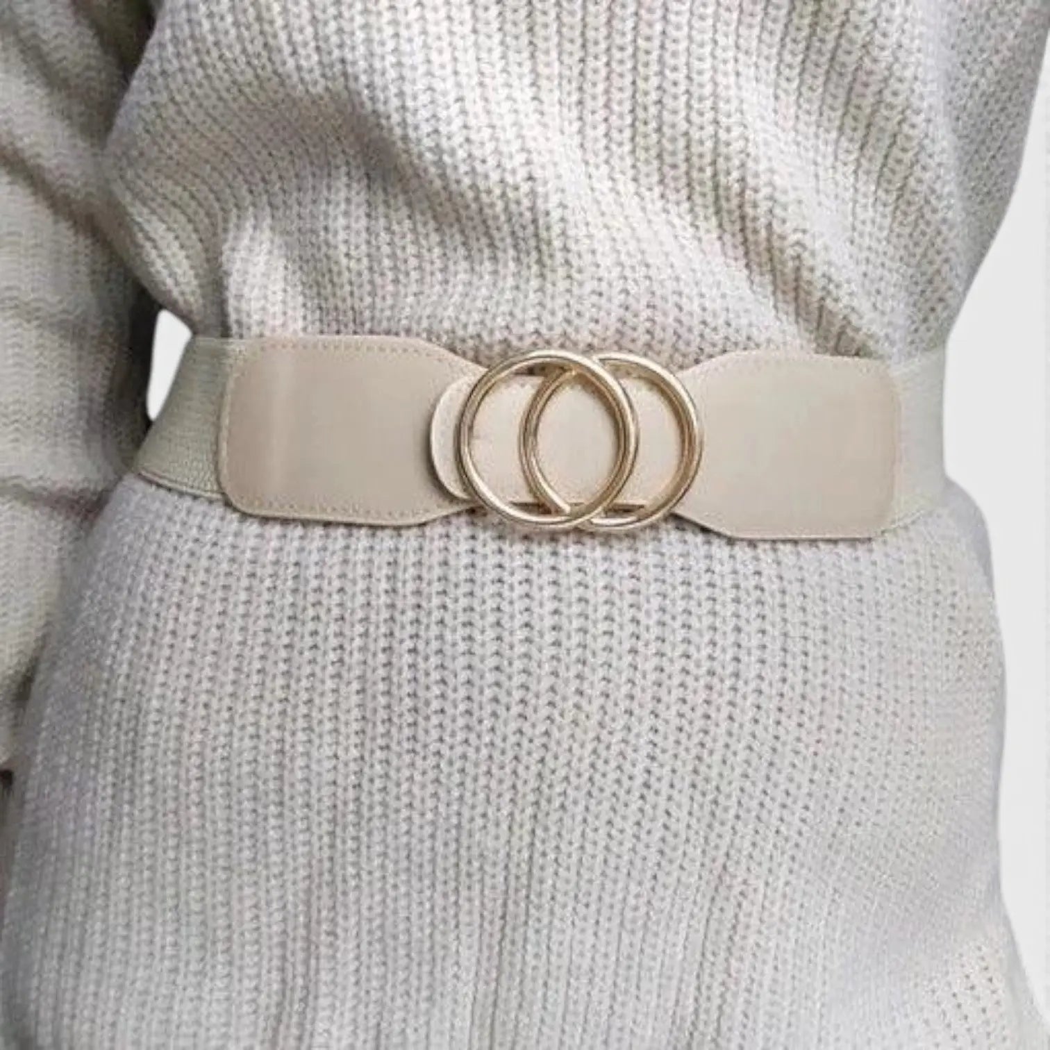 Wide Elastic Belt for Women Double Ring Gold Buckle | Elvorx | Beltary