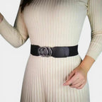 Wide Elastic Belt for Women Double Ring Gold Buckle | Elvorx | Beltary