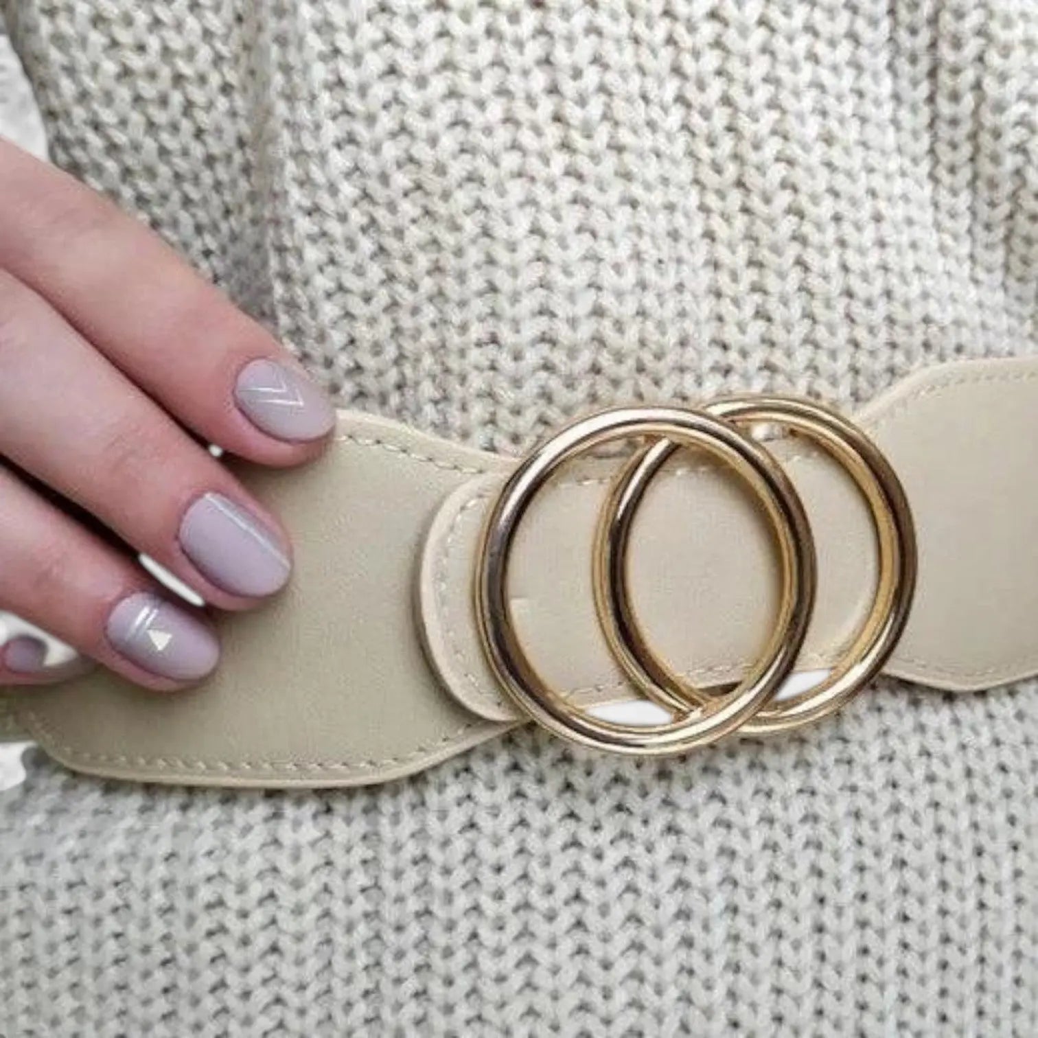 Wide Elastic Belt for Women Double Ring Gold Buckle | Elvorx | Beltary